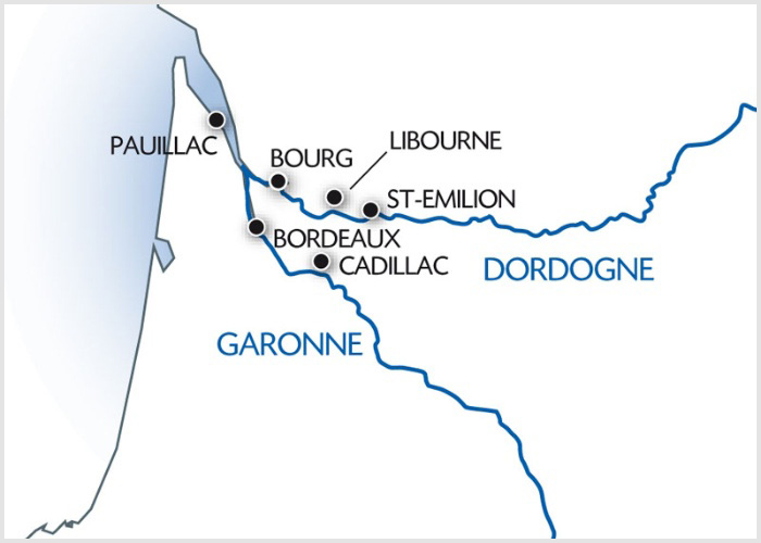 Bordeaux - Cussac-Fort-Medoc - Blaye(1) - Libourne(1) - Saint-Emilion - Bordeaux